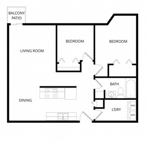 Floor plan for 2 beds, 1 bath, 790 sqft